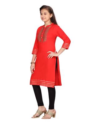 Red plain pure cotton girls-top-bottom 3