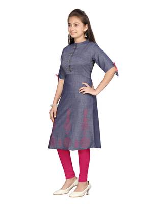Blue plain pure cotton girls-top-bottom 3