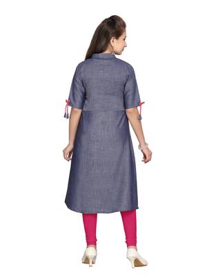 Blue plain pure cotton girls-top-bottom 4