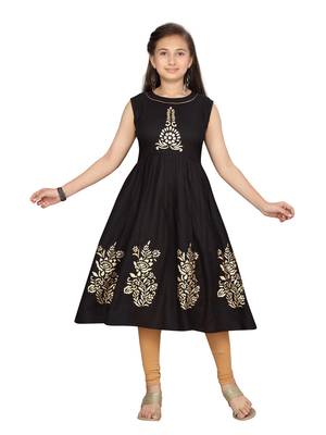 Black printed pure cotton girls-top-bottom 1