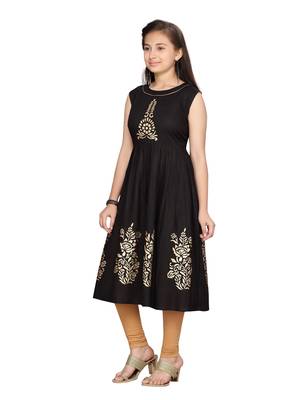 Black printed pure cotton girls-top-bottom 3