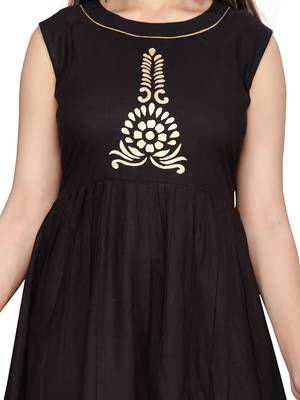 Black printed pure cotton girls-top-bottom 5