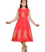 Red printed pure cotton girls-top-bottom