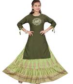 Green embroidered cotton girls-top-bottom