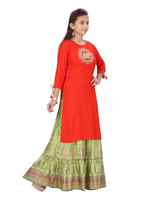 Orange embroidered cotton girls-top-bottom 2
