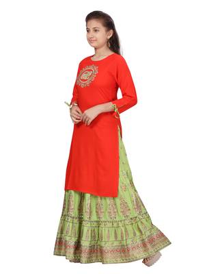 Orange embroidered cotton girls-top-bottom 3