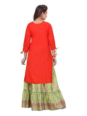 Orange embroidered cotton girls-top-bottom 4