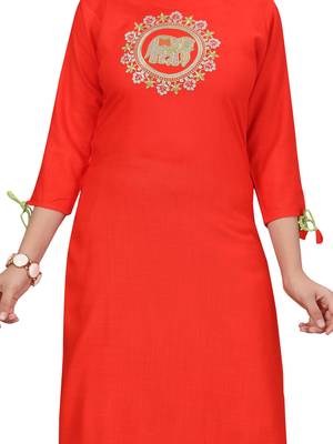 Orange embroidered cotton girls-top-bottom 5