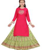 Pink embroidered cotton girls-top-bottom