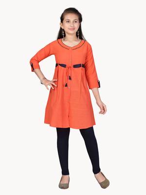 Orange plain cotton kids-tops 1