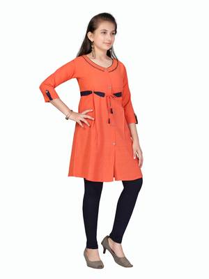 Orange plain cotton kids-tops 2