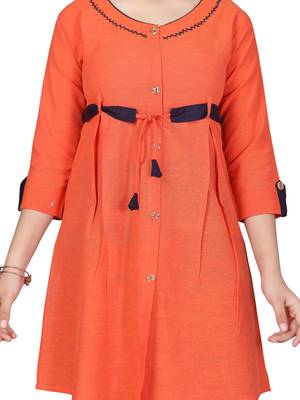 Orange plain cotton kids-tops 5