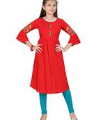 Red plain cotton kids-tops