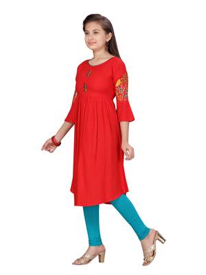 Red plain cotton kids-tops 3