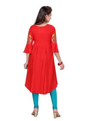 Red plain cotton kids-tops 4