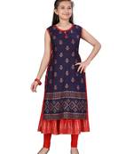 Blue printed cotton kids-tops