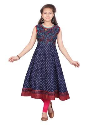 Blue printed cotton kids-tops 1