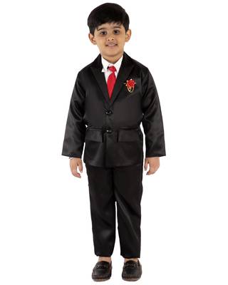 Black plain cotton silk boys-suit 2