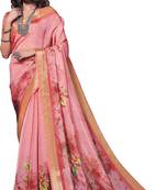 Pink printed organza saree with blouse