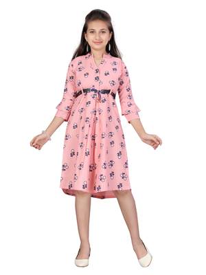 Pink printed cotton kids-frocks 1