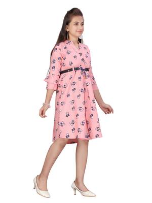 Pink printed cotton kids-frocks 2