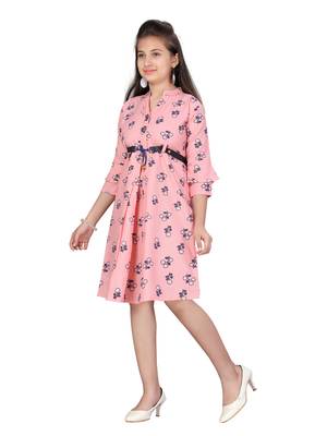 Pink printed cotton kids-frocks 3