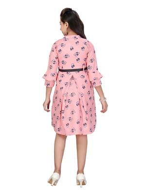 Pink printed cotton kids-frocks 4