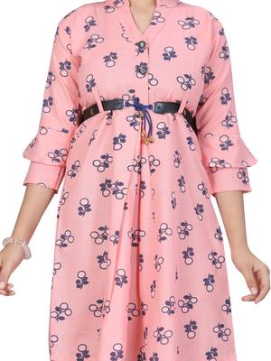 Pink printed cotton kids-frocks 5