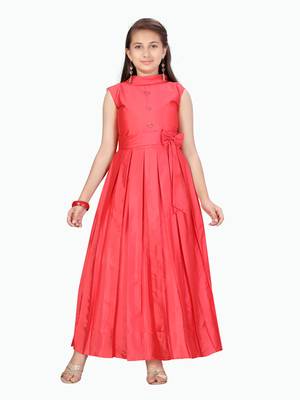 Red plain silk kids-girl-gowns 1