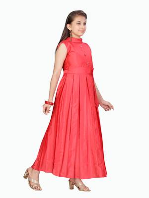 Red plain silk kids-girl-gowns 2