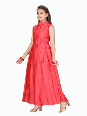 Red plain silk kids-girl-gowns 3