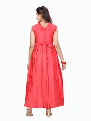 Red plain silk kids-girl-gowns 4
