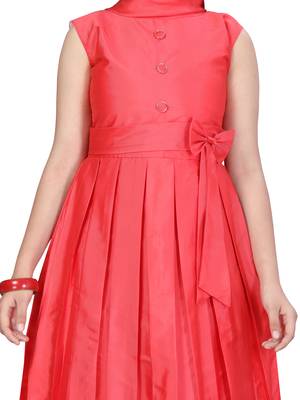 Red plain silk kids-girl-gowns 5