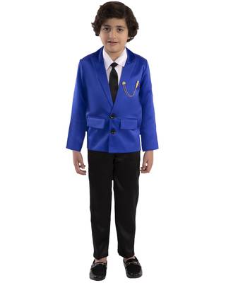 Blue plain cotton silk boys-suit 1