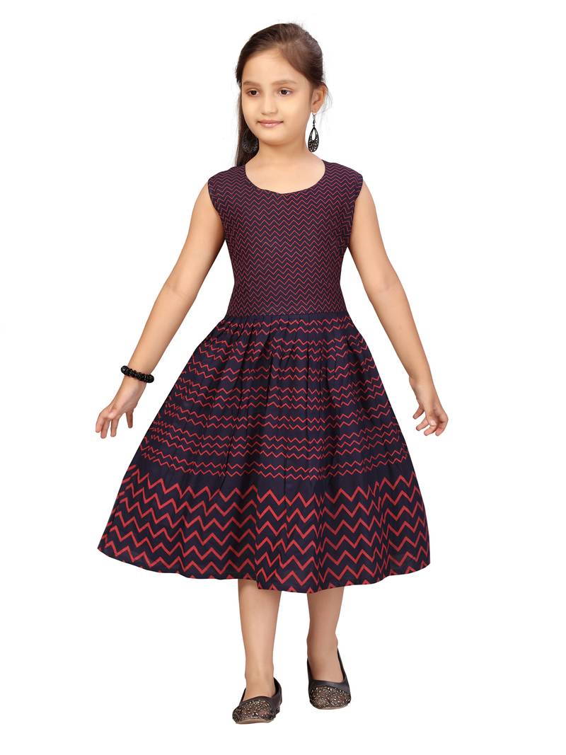 Blue plain cotton kids-frocks