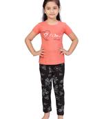 Orange printed cotton girls-top-bottom