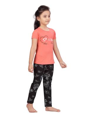 Orange printed cotton girls-top-bottom 2