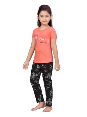 Orange printed cotton girls-top-bottom 3