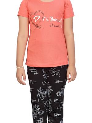 Orange printed cotton girls-top-bottom 5