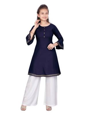 Blue plain cotton girls-top-bottom 1