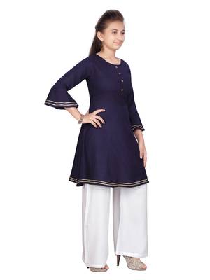 Blue plain cotton girls-top-bottom 2