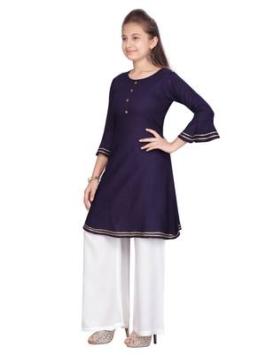 Blue plain cotton girls-top-bottom 3