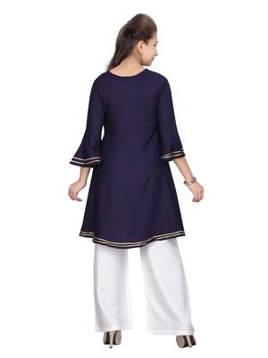 Blue plain cotton girls-top-bottom 4