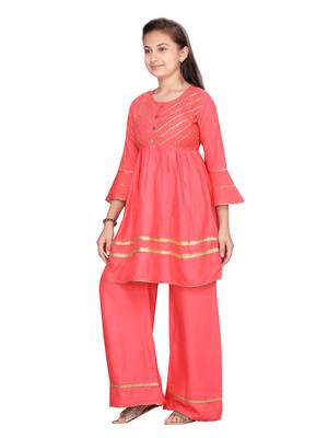 Red hand woven cotton girls-top-bottom 3