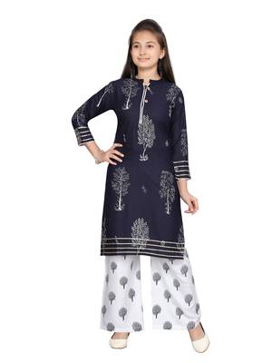 Blue printed pure cotton girls-top-bottom 1