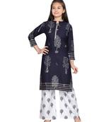 Blue printed pure cotton girls-top-bottom