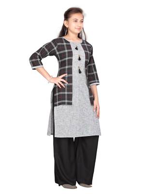 Black plain cotton girls-top-bottom 2