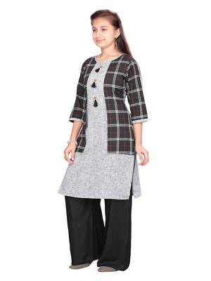 Black plain cotton girls-top-bottom 3