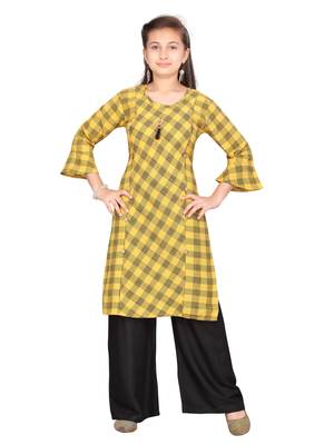 Yellow plain cotton girls-top-bottom 1