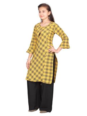 Yellow plain cotton girls-top-bottom 3